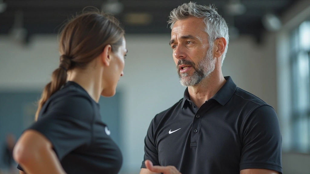 A professional coach evaluates the performance of volleyball players during an advanced training session