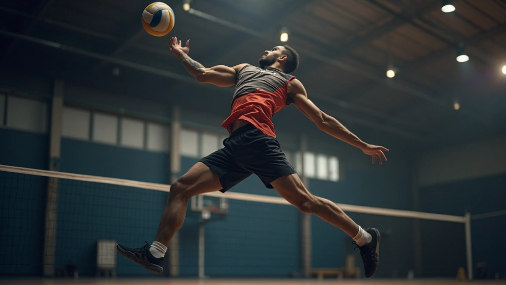 Volleyball player making a powerful attacking move with a high jump