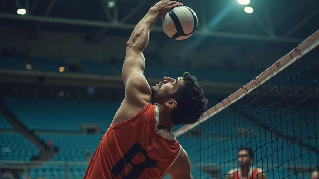 Player performing a powerful attacking spike in volleyball